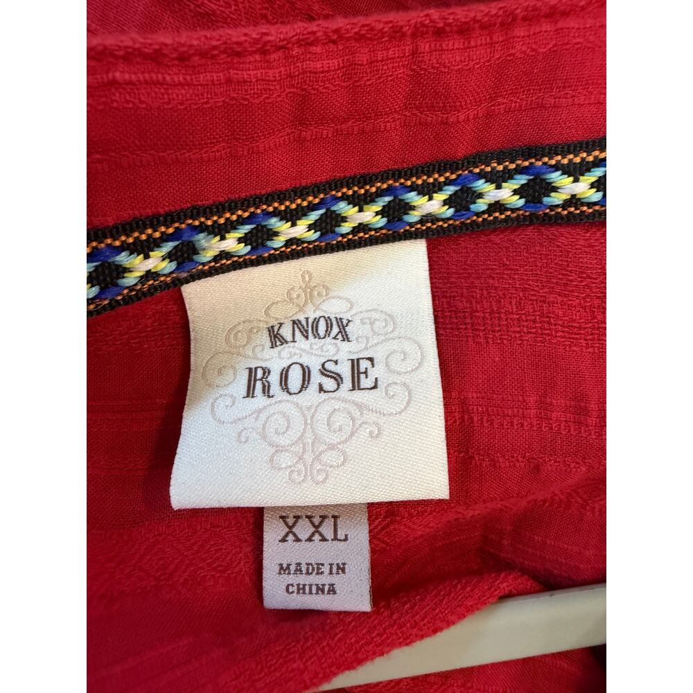 Knox Rose Red Boho Knee Length Cotton Dress 3/4 Sleeve XXL Tiered Lined - Picture 5 of 5